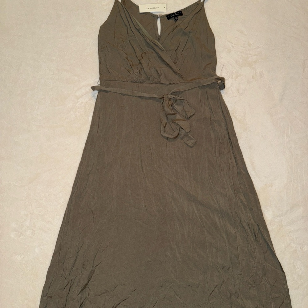 Trixxi Olive Green V Neck Midi Dress XL NWT Francesca’s Adjustable Straps Belted